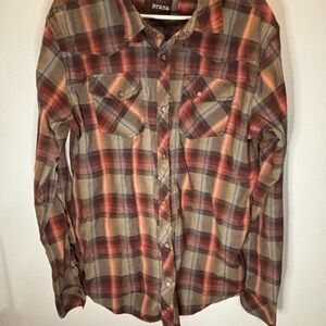 Prana Men's Casual Plaid Shirt - Red and Gray